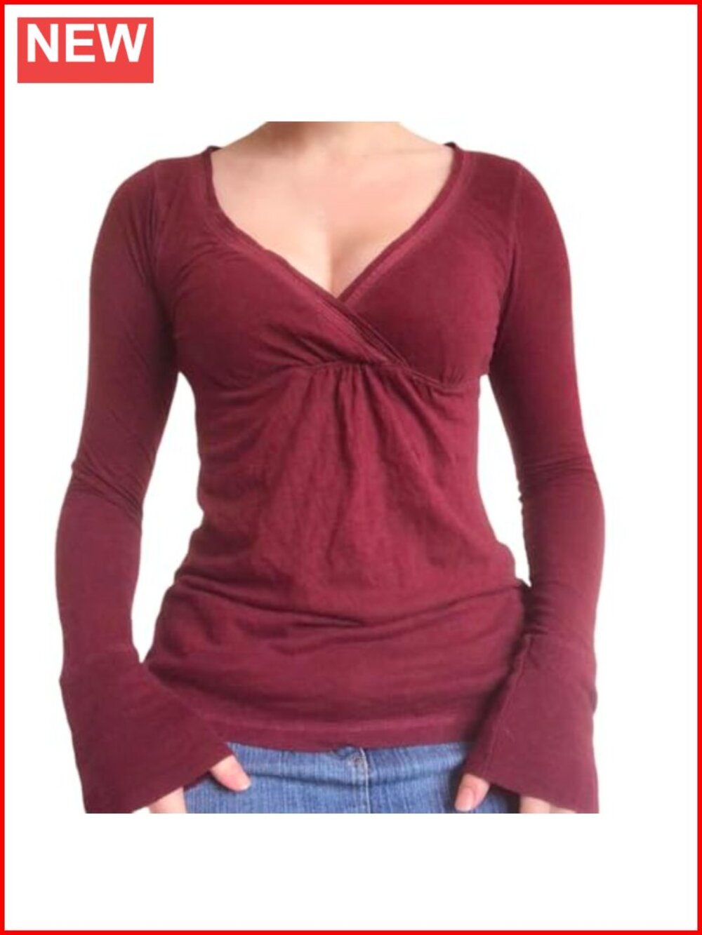 Girls Long Sleeve V Neck Slim Fit Graphic Blouse